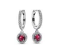 Pandora Timeless Sparkling Sterling silver round hoop earrings with cherries jubilee red crystal and clear cubic zirconia