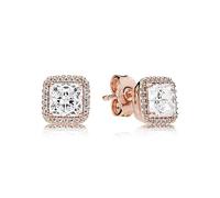 Pandora Timeless Square Sparkle Halo 14k Rose gold-plated stud earrings with clear cubic zirconia