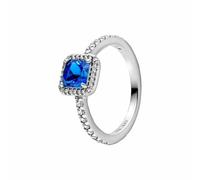 Pandora Timeless Square sterling silver ring with true blue crystal and clear cubic zirconia, 50