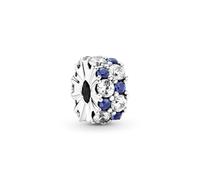 Pandora Timeless Sterling silver clip with clear cubic zirconia and stellar blue crystal and silicone grip
