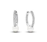 Pandora Timeless Sterling silver hoop earrings with clear cubic zirconia and white treated freshwater cultured pearl