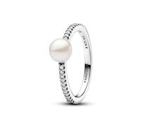 Pandora Timeless Sterling silver ring with white treated freshwater cultured pearl and clear cubic zirconia, 56