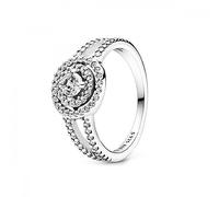 Pandora Timeless Sterling silver Sparkling Double Halo ring with clear cubic zirconia, 52