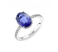 Pandora Timeless Sterling silver statement halo ring with princess blue crystal and clear cubic zirconia, 56