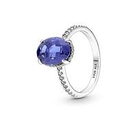 Pandora Timeless Sterling silver statement halo ring with princess blue crystal and clear cubic zirconia, 52