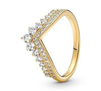 Pandora Timeless Wishbone 167736C01-56 14K Gold Plated Alloy Tiara Ring with Cubic Zirconia Size N