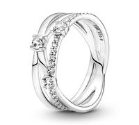 Pandora Timeless Triple band sterling silver ring with clear cubic zirconia, 52