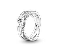 Pandora Timeless Triple band sterling silver ring with clear cubic zirconia, 54