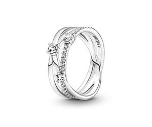 Pandora Timeless Triple band sterling silver ring with clear cubic zirconia, 60