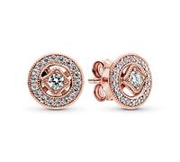 Pandora Timeless Vintage Circle 14k Rose gold-plated stud earrings with detachable earring jackets and clear cubic zirconia