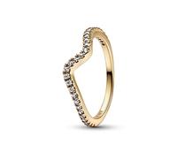 Pandora Timeless Wave 14k gold-plated ring with clear cubic zirconia, 60