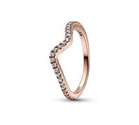 Pandora Timeless Wave 14k rose gold-plated ring with clear cubic zirconia, 56