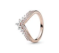 PANDORA Timeless Women's 14k Rose Gold-Plated Princess Sparkling Cubic Zirconia Wishbone Ring, Size 56, No Box