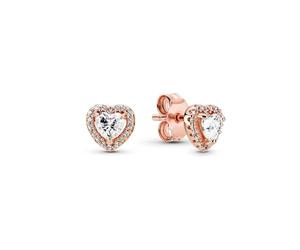 Pandora Timeless Women's 14k Rose Gold-Plated Sparkling Elevated Heart Stud Earrings, No Box