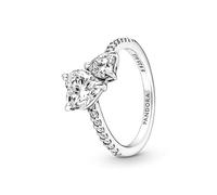 PANDORA Timeless Women's Sterling Silver Double Heart Sparkling Ring, Size 52, No Box