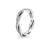 PANDORA Timeless Women's Sterling Silver Twisted Lines Cubic Zirconia Ring, Size 56, No Box