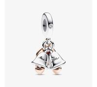 PANDORA Two Tone Cubic Zirconia Just Married Wedding Bells Dangle Charm 782592C01