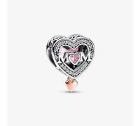 PANDORA Two Tone Cubic Zirconia Openwork Mom & Heart Dangle Charm 782653C01