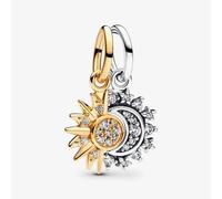 PANDORA Two Tone Cubic Zirconia Splittable Sun & Moon Dangle Charm 763585C01