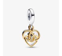 PANDORA Two Tone Lab Grown Diamond Double Heart Dangle Charm 763237C01