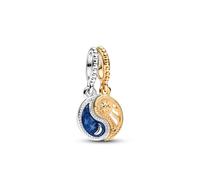 Pandora Moments Yin and Yang sterling silver and 14k gold-plated splittable dangle with clear cubic zirconia and glittering shaded blue enamel
