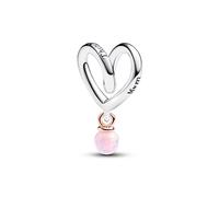 Pandora Moments Wrapped heart sterling silver and 14k rose-gold plated charm with pink lab-created opal