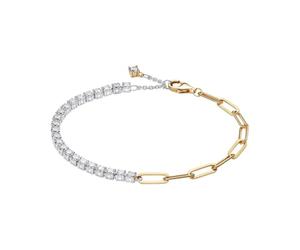 PANDORA Women's Bracelet Two Tone with Links and Tennis Band 564821C01, 20, Sterling silver, 14k gold plating, Cubic Zirconia