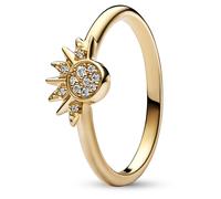 Pandora Moments Celestial Sparkling sun 14k gold-plated ring with clear cubic zirconia, 60
