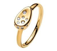 PANDORA Women's ring medium oval with gold zircons, 50/15,9, Sterling Silver, Cubic Zirconia