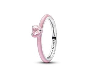 Pandora Women's Ring Silver Pink Chakra Heart 193088C02, 58/18,5, Sterling Silver, Crystal