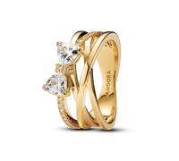 PANDORA Women's Ring with Shiny Bow Gold 163511C01, 52/16,6, Sterling Silver, Cubic Zirconia
