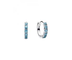 Pandora Women's Sterling silver huggie earrings with aquamarine blue crystal, Timeless, 293849C01, Earrings, Man-made crystal