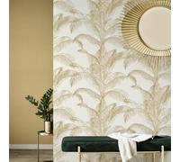 Pandore Palm Leaves Wallpaper Textured Rasch 406818 White / Gold