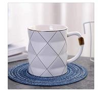 Panduo Coffee cup Nordic Golden Black and White Grid Geometry Ceramic Coffee Mug Porcelain Juice Drinking Cup Coffee Milk Tea Cup (Color : White)