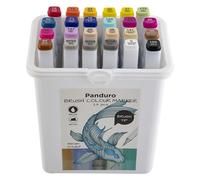 Panduro Twin Tip Marker with Brush Tip and Wide Tip Marker Pen Set with Double Tip for Drawing, Illustration, Sketching, Includes Basic Colours and Marker Blender (24 Pack)