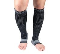 Panegy 1 Pair Unisex Calf Support Sleeves Ladies Calf Compression Socks Longer Shin Splints Support Brace for Running Football Black+Grey Size L