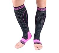 Panegy 1 Pair Unisex Calf Support Sleeves Ladies Calf Compression Socks Longer Shin Splints Support Brace for Sports Tennis Cycling Black+Pink Size M