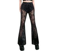 Panegy Bell Bottom Pants for Women High Waisted Boho Wide Leg Hippie Palazzo Pants Yoga Leggings Boot Cut Jeans Lace Up Flared Fit Pants Sequin Jeans Black L