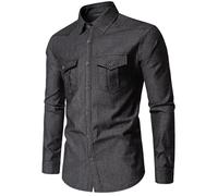 Panegy Men’s Lightweight Denim Shirt Long Sleeve Snap Dress Shirt Top Cowboy Cut Western Washed Work Shirt Button Down Slim Fit Casual Blouses Grey L