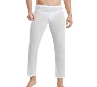 Panegy Mens Mesh See Through Pajama Bottoms Transparent Nightwear Sleep UnderPants Ultra Thin Trousers Clubwear White Medium