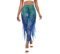 Panegy Sexy Mermaid Costume Mermaid Fish Scale Tights for Women Plus Size Full Length High Waisted Halloween Workout Yoga Print Leggings