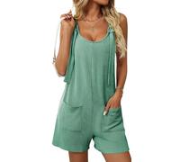 Panegy Womens Dungarees Shorts Summer Casual Sleeveless Rompers Loose One Piece Baggy Playsuit Adjustable Strap Stretchy Jumpsuit Green M