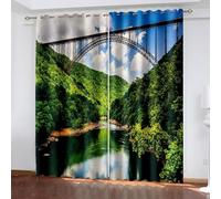 Panel Curtains, Black Out Curtains Green Lake Woods and Bridge Landscapes Polyester 2 Panels 104x90inch
