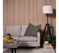Panel Haus Premium Wide Slat 3-sided Wood Veneer Oak on Grey Felt Acoustic Wall Panel- 240cm x 30cm (2 pack)