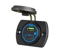 Panel Mount USB Charger 12V 24V Waterproof LED Ring(Blue light)