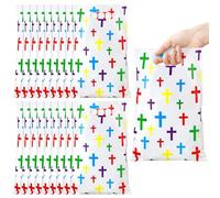 Panelee 100 Pcs Colorful Cross Christian Plastic Goody Bags with Handles | Christian Sunday School Vbs Treats, Candy Gifts, Back to School Party Supplies Favor