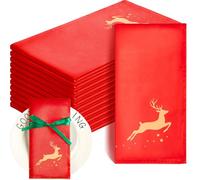 Panelee 12 Pcs 43 x 43 cm Christmas Napkins Soft Comfortable Cloth Napkin Reusable Satin Table Napkin for Home, Restaurants, Parties (Golden Deer)
