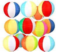 Panelee 12 Pcs 8 Inch Beach Ball Paper Lanterns Pool Party Decorations Summer Luau Themed Round Hanging Decorations for Office Classroom Home Outdoor Indoor Party Supplies