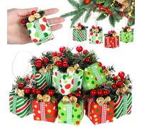 Panelee 12 Pcs Christmas Tree Gift Boxes Mini Christmas Tree Ornaments Xmas Present Box Decoration with Bells Berries Needle for Indoor Outdoor Party Fireplace Door Window Wall Ornament (Polka Dot)