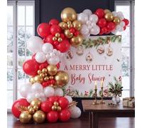 Panelee 121 Pcs a Merry Little Baby Shower Decoration Balloon Arch for Xmas | Christmas Baby Shower Balloon Arch Kit with Backdrop a Merry Little Baby Is on the Way for Christmas Winter Holiday Party